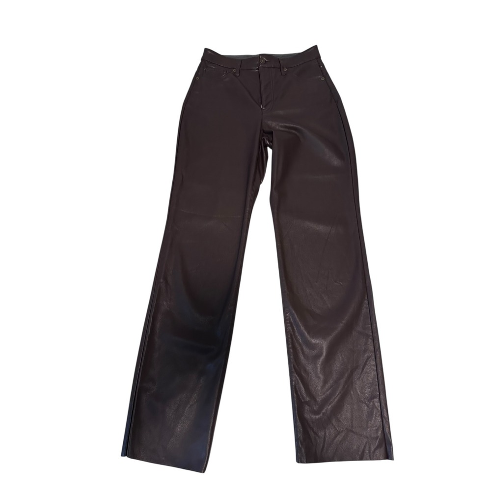Express Womens 8L Brown Faux Leather High Rise Straight Leg Pants Long